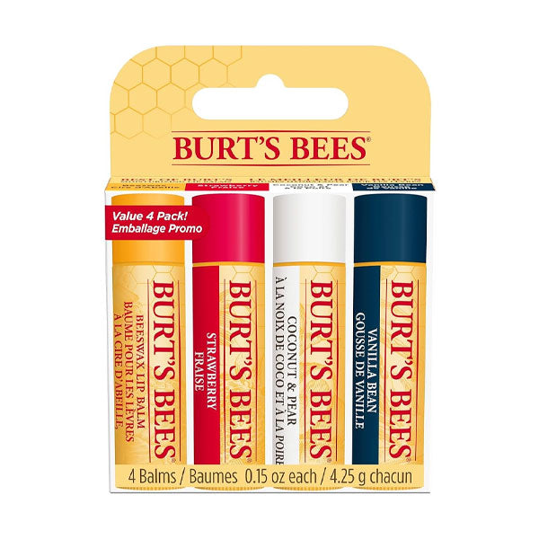 Burt's Bees Lip Balm Multipack, Lip Balm Set, Beeswax, Strawberry, Coconut & Pear, Vanilla Bean, Best of Burt's, 4x4.25g